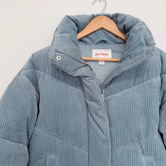 Joe Fresh Women's Light Blue Corduroy Puffer Jacket - Picture 2 of 4